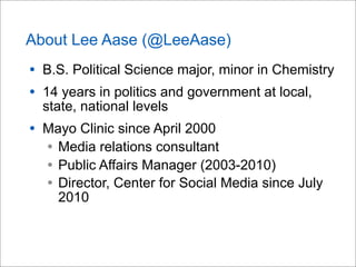About Lee Aase (@LeeAase)
• B.S. Political Science major, minor in Chemistry
• 14 years in politics and government at loca...