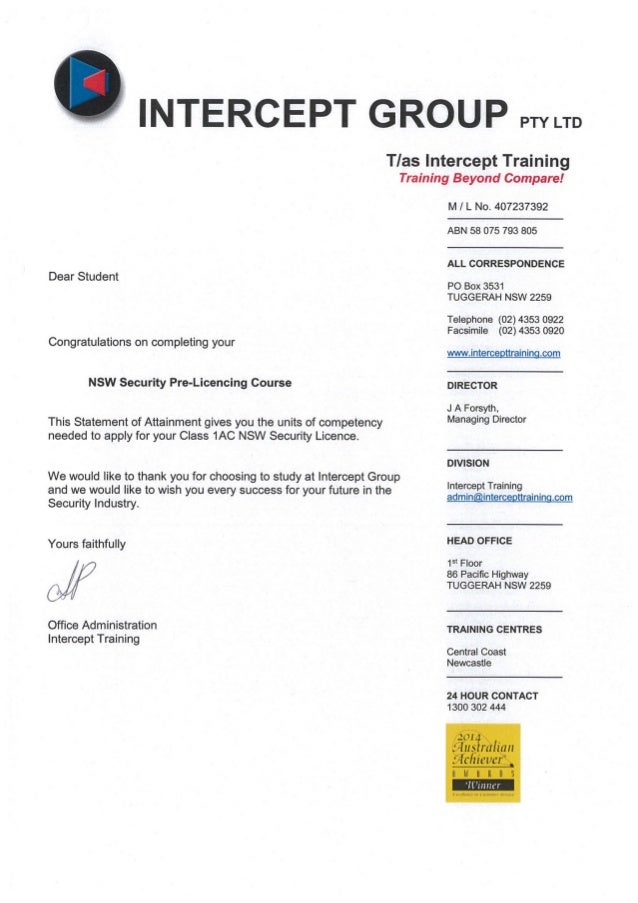 Statement Of Attainment Certificate II In Security Operations Coverin 