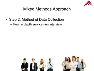 Mixed Methods Approach Step 2: Method of Data Collection Four in depth servicemen interview  