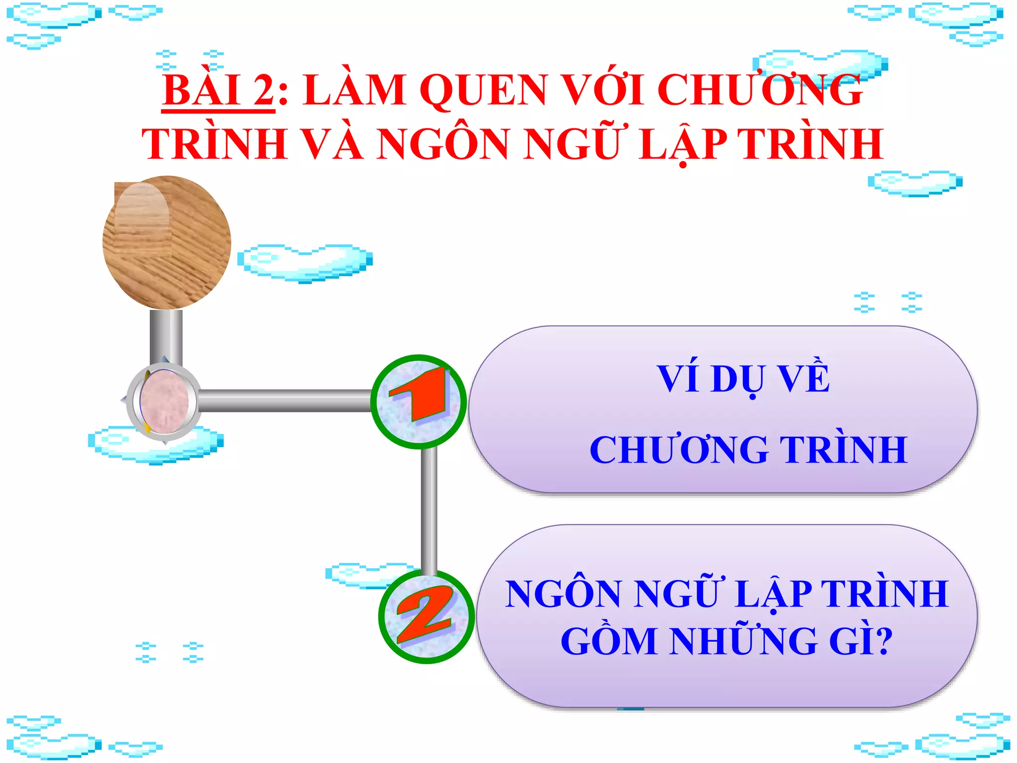 BÀI 2: LÀM QUEN VỚI CHƯƠNG
TRÌNH VÀ NGÔN NGỮ LẬP TRÌNH
VÍ DỤ VỀ
CHƯƠNG TRÌNH
NGÔN NGỮ LẬP TRÌNH
GỒM NHỮNG GÌ?
 