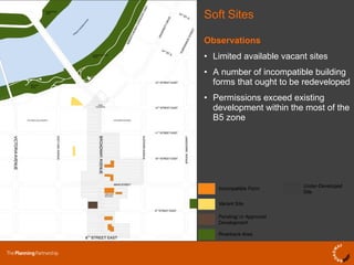 Observations Limited available vacant sites A number of incompatible building forms that ought to be redeveloped Permissions exceed existing development within the most of the B5 zone Soft Sites 