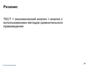 Резюме: ТЕСТ + экономический анализ + анализ с использованием методов сравнительного правоведения ®  Татьяна Васильева 