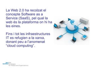 La Web 2.0 ha recolzat el concepte Software as a Service (SaaS), pel qual la web és la plataforma on hi ha les eines. Fins i tot les infraestructures IT es refugien a la xarxa, donant peu a l’anomenat  “cloud computing”. 