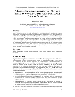 A ROBUST IMAGE AUTHENTICATION METHOD BASED ON WAVELET TRANSFORM AND ...