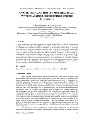AN OBLIVIOUS AND ROBUST MULTIPLE IMAGE WATERMARKING SCHEME USING ...