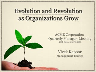 Evolution and Revolution as Organizations Grow ACME Corporation  Quarterly Managers Meeting 10th September 2008 Vivek Kapoor Management Trainee 