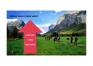 Aktive ferier i sterk vekst!
$ 263 mrd.
+ 195%
(2011‐2013)
Foto: Anders Gjengedal. – visitnorway.com  
 