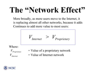 The “Network Effect” More broadly, as more users move to the Internet, it is replacing almost all other networks, because ...