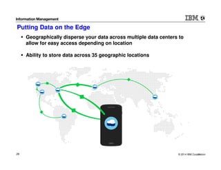 © 2014 IBM Corporation28 28
Putting Data on the Edge
Geographically disperse your data across multiple data centers to
allow for easy access depending on location
Ability to store data across 35 geographic locations
 