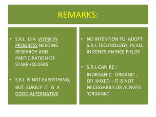 Sri Example 0814 Some Highlights of SRI Research in Indonesia | PPT
