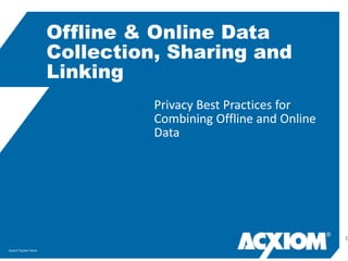 Privacy Best Practices for Combining Offline and Online Data Offline & Online Data Collection, Sharing and Linking Insert Footer here 1 