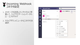 Incoming Webhook
ͥO
1. å`Ťͥ
Ӥơȥåץʥӥ`Щ`
[()] 򥯥å
2. ɥåץ˥`[ͥ]
xk
 