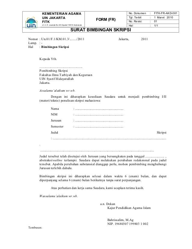 081 Form Surat Bimbingan Skripsi Jurusan Pai
