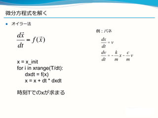 流流体⽅方程式
l  こんなのを解きたい(https://ja.wikipedia.org/wiki/渦度度・流流れ関数法)
移流流拡散⽅方程式(時間依存偏微分⽅方程式)
ポアソン⽅方程式
 