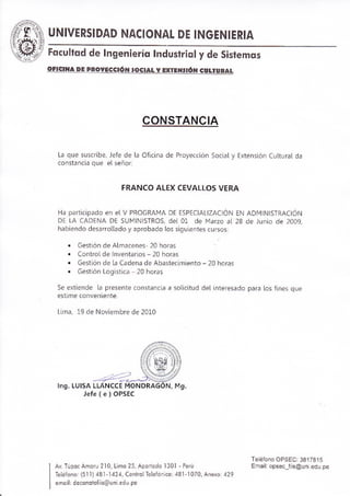 Constancia Especialización Administración de la Cadena de Suministro - Cevallos Vera Franco Alex