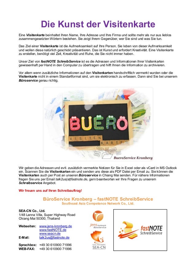 Schreibserviceleistung Visitenkarten einpflegen