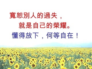 寬恕別人的過失，  就是自己的榮耀。 懂得放下，何等自在！ 
