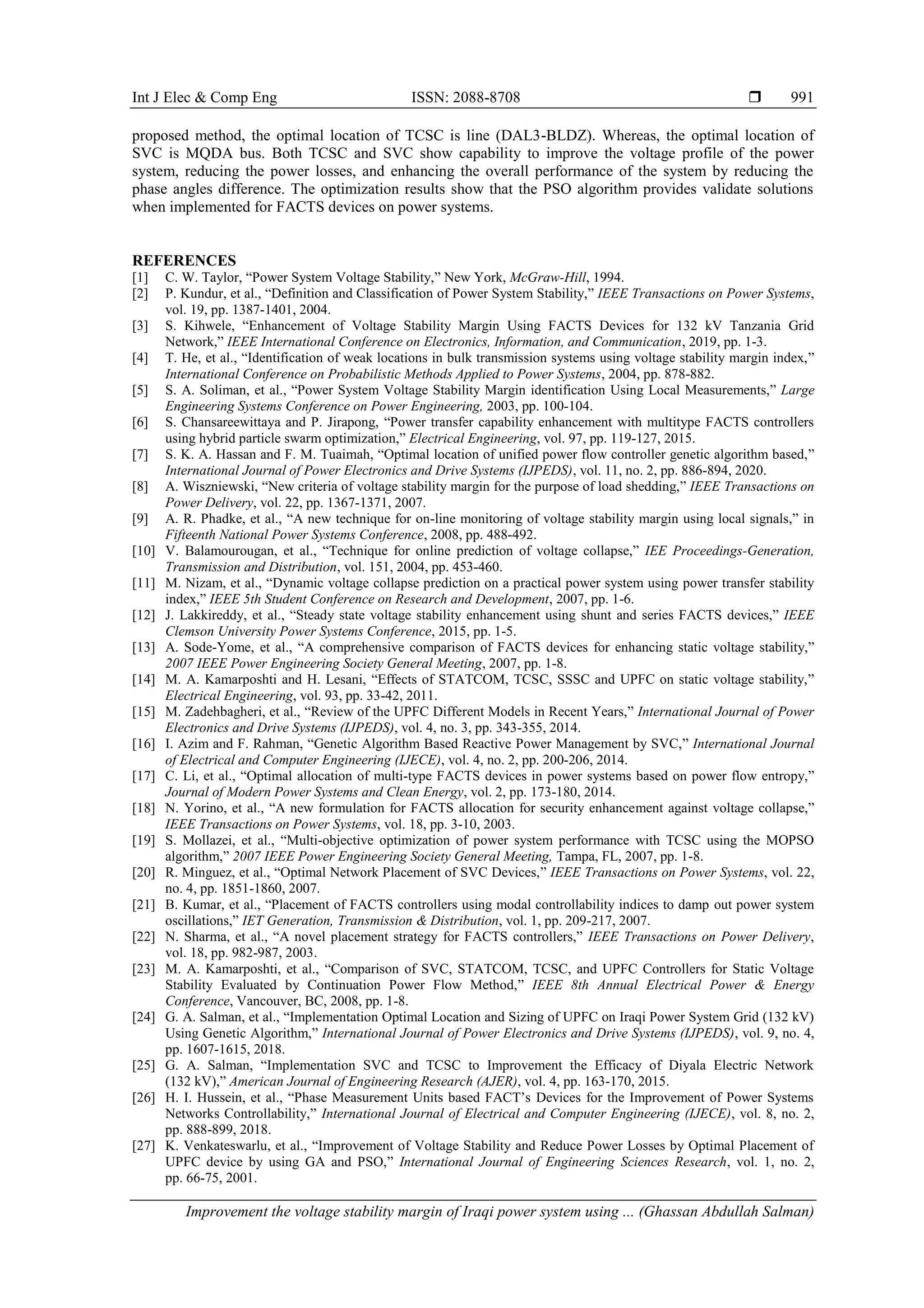 Improvement the voltage stability margin of iraqi power system using