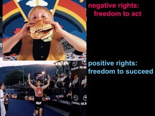 negative rights: freedom to act positive rights: freedom to succeed 