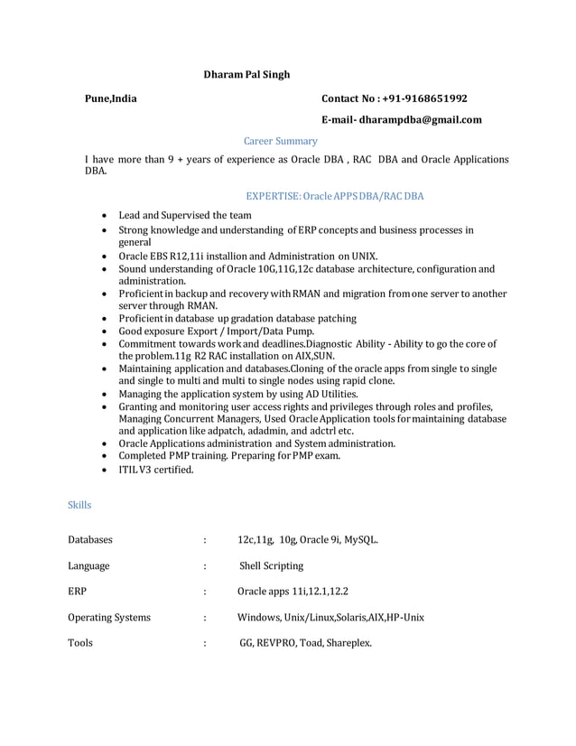 Dharam_DBA_Consultant | PDF
