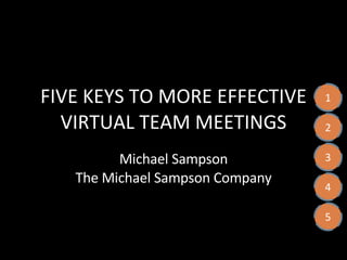 FIVE KEYS TO MORE EFFECTIVE VIRTUAL TEAM MEETINGS Michael Sampson The Michael Sampson Company 1 2 3 4 5 