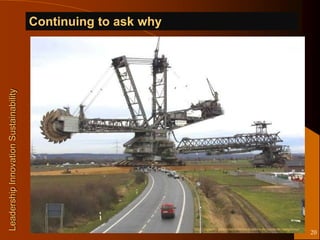 Continuing to ask why
Leadership Innovation Sustainability




                                                               http://zigaurre.posterous.com/excavadora-de-rueda-de-cangilones
                                                                                                                                 20
 