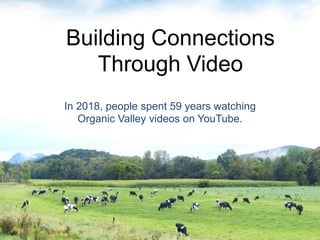Building Connections
Through Video
In 2018, people spent 59 years watching
Organic Valley videos on YouTube.
 