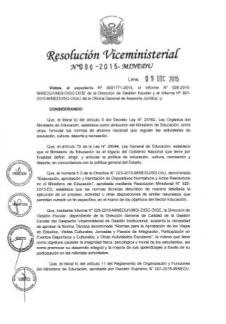 RESOLUCIÓN VICEMINISTERIAL 086 - 2015
