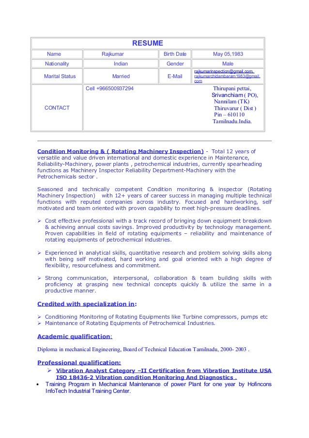 rajkumar cm resume marital status in resume