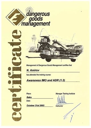 DGM Certificate of Awareness IMO and ADR