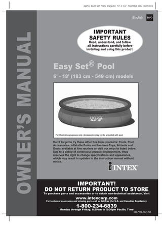 Easy Set Pool by Intex manual for 6 foot to 18 foot Swimming pools | PDF