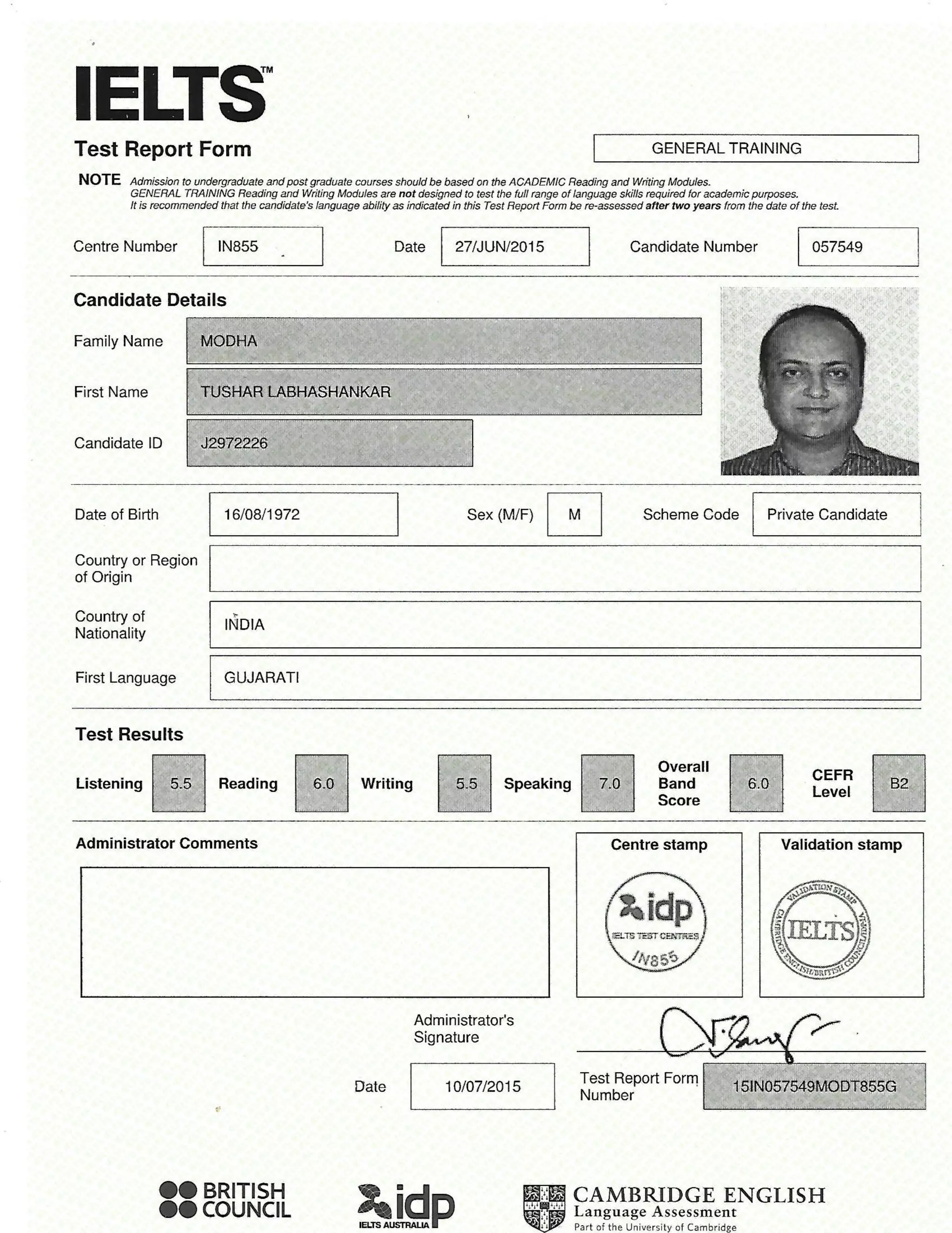 IELTS SCORE REPORT - 27 JUN 2015 - BAND 6 | PDF