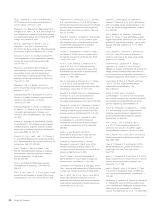 68 Single Cell Research
Ding L., Raphael B. J., Chen F. and Wendl M. C.
(2013) Advances for studying clonal evolution in
cancer. Cancer Lett 340: 212-219
Dodsworth J. A., Blainey P. C., Murugapiran S. K.,
Swingley W. D., Ross C. A., et al. (2013) Single-cell
and metagenomic analyses indicate a fermentative
and saccharolytic lifestyle for members of the OP9
lineage. Nat Commun 4: 1854
Duan Z., Andronescu M., Schutz K., Lee C.,
Shendure J., et al. (2012) A genome-wide
3C-method for characterizing the three-dimensional
architectures of genomes. Methods 58: 277-288
Easwaran H., Tsai H. C. and Baylin S. B. (2014)
Cancer epigenetics: tumor heterogeneity, plasticity
of stem-like states, and drug resistance. Mol
Cell 54: 716-727
Eberwine J. and Bartfai T. (2011) Single cell
transcriptomics of hypothalamic warm sensitive
neurons that control core body temperature
and fever response Signaling asymmetry and an
extension of chemical neuroanatomy. Pharmacol
Ther 129: 241-259
Eberwine J., Sul J. Y., Bartfai T. and Kim J.
(2014) The promise of single-cell sequencing. Nat
Methods 11: 25-27
Eckersley-Maslin M. A. and Spector D. L. (2014)
Random monoallelic expression: regulating gene
expression one allele at a time. Trends
Genet 30: 237-244
Eckersley-Maslin M. A., Thybert D., Bergmann J.
H., Marioni J. C., Flicek P., et al. (2014) Random
monoallelic gene expression increases upon
embryonic stem cell differentiation. Dev Cell 28:
351-365
Embree M., Nagarajan H., Movahedi N., Chitsaz
H. and Zengler K. (2014) Single-cell genome and
metatranscriptome sequencing reveal metabolic
interactions of an alkane-degrading methanogenic
community. ISME J 8: 757-767
Evrony G. D., Cai X., Lee E., Hills L. B., Elhosary P.
C., et al. (2012) Single-neuron sequencing analysis
of L1 retrotransposition and somatic mutation in the
human brain. Cell 151: 483-496
Feil R., Charlton J., Bird A. P., Walter J. and
Reik W. (1994) Methylation analysis on individual
chromosomes: improved protocol for bisulphite
genomic sequencing. Nucleic Acids
Res 22: 695-696
Fend F. and Raffeld M. (2000) Laser capture
microdissection in pathology. J Clin Pathol 53:
666-672
Finn J. A. and Crowe J. E., Jr. (2013) Impact of new
sequencing technologies on studies of the human
B cell repertoire. Curr Opin Immunol 25: 613-618
Fitzsimons M. S., Novotny M., Lo C. C., Dichosa
A. E., Yee-Greenbaum J. L., et al. (2013) Nearly
finished genomes produced using gel microdroplet
culturing reveal substantial intraspecies genomic
diversity within the human microbiome. Genome
Res 23: 878-888
Fraley S. I., Hardick J., Jo Masek B., Athamanolap
P., Rothman R. E., et al. (2013) Universal digital
high-resolution melt: a novel approach to broad-
based profiling of heterogeneous biological
samples. Nucleic Acids Res 41: e175
Frumkin D., Wasserstrom A., Kaplan S., Feige U.
and Shapiro E. (2005) Genomic variability within
an organism exposes its cell lineage tree. PLoS
Comput Biol 1: e50
Fu G. K., Xu W., Wilhelmy J., Mindrinos M. N.,
Davis R. W., et al. (2014) Molecular indexing
enables quantitative targeted RNA sequencing
and reveals poor efficiencies in standard library
preparations. Proc Natl Acad Sci
U S A 111: 1891-1896
Gao C., Kozlowska A., Nechaev S., Li H., Zhang
Q., et al. (2013) TLR9 signaling in the tumor
microenvironment initiates cancer recurrence after
radiotherapy. Cancer Res 73: 7211-7221
Gendrel A. V., Attia M., Chen C. J., Diabangouaya
P., Servant N., et al. (2014) Developmental
dynamics and disease potential of random
monoallelic gene expression. Dev Cell 28: 366-380
Georgiou G., Ippolito G. C., Beausang J., Busse C.
E., Wardemann H., et al. (2014) The promise and
challenge of high-throughput sequencing of the
antibody repertoire. Nat Biotechnol 32: 158-168
Gerlinger M., Rowan A. J., Horswell S., Larkin
J., Endesfelder D., et al. (2012) Intratumor
heterogeneity and branched evolution revealed
by multiregion sequencing. N Engl J Med 366:
883-892
Goetz J. J. and Trimarchi J. M. (2012)
Transcriptome sequencing of single cells with
Smart-Seq. Nat Biotechnol 30: 763-765
Green M. R., Vicente-Duenas C., Romero-
Camarero I., Long Liu C., Dai B., et al. (2014)
Transient expression of Bcl6 is sufficient for
oncogenic function and induction of mature B-cell
lymphoma. Nat Commun 5: 3904
Grun D., Kester L. and van Oudenaarden A.
(2014) Validation of noise models for single-cell
transcriptomics. Nat Methods 11: 637-640
Gundry M., Li W., Maqbool S. B. and Vijg J. (2012)
Direct, genome-wide assessment of DNA mutations
in single cells. Nucleic Acids Res 40: 2032-2040
Guo H., Zhu P., Wu X., Li X., Wen L., et al. (2013)
Single-cell methylome landscapes of mouse
embryonic stem cells and early embryos analyzed
using reduced representation bisulfite sequencing.
Genome Res 23: 2126-2135
Haiser H. J., Gootenberg D. B., Chatman K.,
Sirasani G., Balskus E. P., et al. (2013) Predicting
and manipulating cardiac drug inactivation by the
human gut bacterium Eggerthella lenta. Science
341: 295-298
Han A., Newell E. W., Glanville J., Fernandez-
Becker N., Khosla C., et al. (2013) Dietary gluten
triggers concomitant activation of CD4+ and CD8+
alphabeta T cells and gammadelta T cells in celiac
disease. Proc Natl Acad Sci U S A 110: 13073-
13078
Han A., Glanville J., Hansmann L. and Davis M.
M. (2014) Linking T-cell receptor sequence to
functional phenotype at the single-cell level. Nat
Biotechnol 32: 684-692 
Hasemann M. S., Lauridsen F. K., Waage J.,
Jakobsen J. S., Frank A. K., et al. (2014) C/
EBPalpha is required for long-term self-renewal and
lineage priming of hematopoietic stem cells and
for the maintenance of epigenetic configurations in
multipotent progenitors. PLoS Genet 10: e1004079
Hashimshony T., Wagner F., Sher N. and Yanai
I. (2012) CEL-Seq: single-cell RNA-Seq by
multiplexed linear amplification. Cell
Rep 2: 666-673
Heitzer E., Ulz P., Belic J., Gutschi S.,
Quehenberger F., et al. (2013) Tumor-associated
copy number changes in the circulation of patients
with prostate cancer identified through whole-
genome sequencing. Genome Med 5: 30
Hiatt J. B., Pritchard C. C., Salipante S. J., O’Roak
B. J. and Shendure J. (2013) Single molecule
molecular inversion probes for targeted, high-
accuracy detection of low-frequency variation.
Genome Res 23: 843-854
Hou Y., Song L., Zhu P., Zhang B., Tao Y.,
et al. (2012) Single-cell exome sequencing
and monoclonal evolution of a JAK2-negative
myeloproliferative neoplasm. Cell 148: 873-885
Hou Y., Fan W., Yan L., Li R., Lian Y., et al. (2013)
Genome analyses of single human oocytes. Cell
155: 1492-1506
Hsiao A. P., Barbee K. D. and Huang X. (2010)
Microfluidic Device for Capture and Isolation of
Single Cells. Proc Soc Photo Opt Instrum
Eng 7759:
Iourov I. Y., Vorsanova S. G. and Yurov Y. B. (2012)
Single cell genomics of the brain: focus on neuronal
diversity and neuropsychiatric diseases. Curr
Genomics 13: 477-488
Islam S., Zeisel A., Joost S., La Manno G., Zajac
P., et al. (2014) Quantitative single-cell RNA-seq
with unique molecular identifiers. Nat Methods 11:
163-166
Kadkhodaei B., Alvarsson A., Schintu N., Ramskold
D., Volakakis N., et al. (2013) Transcription factor
Nurr1 maintains fiber integrity and nuclear-encoded
mitochondrial gene expression in dopamine
neurons. Proc Natl Acad Sci U S A 110: 2360-2365
 