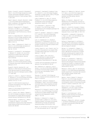 69 An Overview of Publications Featuring Illumina®
Technology
Kamke J., Sczyrba A., Ivanova N., Schwientek P.,
Rinke C., et al. (2013) Single-cell genomics reveals
complex carbohydrate degradation patterns in
poribacterial symbionts of marine sponges. ISME J
7: 2287-2300
Kaper F., Swamy S., Klotzle B., Munchel S., Cottrell
J., et al. (2013) Whole-genome haplotyping by
dilution, amplification, and sequencing. Proc Natl
Acad Sci U S A 110: 5552-5557
Kashtan N., Roggensack S. E., Rodrigue S.,
Thompson J. W., Biller S. J., et al. (2014) Single-
cell genomics reveals hundreds of coexisting
subpopulations in wild Prochlorococcus. Science
344: 416-420
Kaster A. K., Mayer-Blackwell K., Pasarelli B. and
Spormann A. M. (2014) Single cell genomic study
of Dehalococcoidetes species from deep-sea
sediments of the Peruvian Margin.
ISME J 8:1831-42
Kind J., Pagie L., Ortabozkoyun H., Boyle S., de
Vries S. S., et al. (2013) Single-cell dynamics of
genome-nuclear lamina interactions.
Cell 153: 178-192
Kirkness E. F., Grindberg R. V., Yee-Greenbaum
J., Marshall C. R., Scherer S. W., et al. (2013)
Sequencing of isolated sperm cells for direct
haplotyping of a human genome. Genome
Res 23: 826-832
Kivioja T., Vaharautio A., Karlsson K., Bonke M.,
Enge M., et al. (2012) Counting absolute numbers
of molecules using unique molecular identifiers. Nat
Methods 9: 72-74
Kuppers R., Zhao M., Hansmann M. L. and
Rajewsky K. (1993) Tracing B cell development in
human germinal centres by molecular analysis of
single cells picked from histological sections. EMBO
J 12: 4955-4967
Landau D. A., Carter S. L., Stojanov P., McKenna
A., Stevenson K., et al. (2013) Evolution and impact
of subclonal mutations in chronic lymphocytic
leukemia. Cell 152: 714-726
Lasken R. S. (2012) Genomic sequencing of
uncultured microorganisms from single cells. Nat
Rev Microbiol 10: 631-640
Lasken R. S. (2013) Single-cell sequencing in its
prime. Nat Biotechnol 31: 211-212
Lee E. C., Liang Q., Ali H., Bayliss L., Beasley A.,
et al. (2014) Complete humanization of the mouse
immunoglobulin loci enables efficient therapeutic
antibody discovery. Nat Biotechnol 32: 356-363
Lieberman-Aiden E., van Berkum N. L., Williams
L., Imakaev M., Ragoczy T., et al. (2009)
Comprehensive mapping of long-range interactions
reveals folding principles of the human genome.
Science 326: 289-293
Linnemann C., Heemskerk B., Kvistborg P., Kluin
R. J., Bolotin D. A., et al. (2013) High-throughput
identification of antigen-specific TCRs by TCR gene
capture. Nat Med 19: 1534-1541
Lister R., Mukamel E. A., Nery J. R., Urich M.,
Puddifoot C. A., et al. (2013) Global epigenomic
reconfiguration during mammalian brain
development. Science 341: 1237905
Liu H., McDowell T. L., Hanson N. E., Tang
X., Fujimoto J., et al. (2014) Laser capture
microdissection for the investigative pathologist. Vet
Pathol 51: 257-269
Lloyd K. G., Schreiber L., Petersen D. G., Kjeldsen
K. U., Lever M. A., et al. (2013) Predominant
archaea in marine sediments degrade detrital
proteins. Nature 496: 215-218
Lohr J. G., Adalsteinsson V. A., Cibulskis K.,
Choudhury A. D., Rosenberg M., et al. (2014)
Whole-exome sequencing of circulating tumor cells
provides a window into metastatic prostate cancer.
Nat Biotechnol 32: 479-484
Lovatt D., Ruble B. K., Lee J., Dueck H., Kim T. K.,
et al. (2014) Transcriptome in vivo analysis (TIVA)
of spatially defined single cells in live tissue. Nat
Methods 11: 190-196
Love K. R., Bagh S., Choi J. and Love J.
C. (2013) Microtools for single-cell analysis
in biopharmaceutical development and
manufacturing. Trends Biotechnol 31: 280-286
Lovett M. (2013) The applications of single-cell
genomics. Hum Mol Genet 22: R22-26
Ma Y., Mattarollo S. R., Adjemian S., Yang H.,
Aymeric L., et al. (2014) CCL2/CCR2-dependent
recruitment of functional antigen-presenting cells
into tumors upon chemotherapy. Cancer
Res 74: 436-445
Macaulay I. C. and Voet T. (2014) Single cell
genomics: advances and future perspectives. PLoS
Genet 10: e1004126
Magnusdottir E., Dietmann S., Murakami K.,
Gunesdogan U., Tang F., et al. (2013) A tripartite
transcription factor network regulates primordial
germ cell specification in mice. Nat Cell Biol 15:
905-915
Malmstrom R. R., Rodrigue S., Huang K. H., Kelly
L., Kern S. E., et al. (2013) Ecology of uncultured
Prochlorococcus clades revealed through single-
cell genomics and biogeographic analysis.
ISME J 7: 184-198
Mamedov I. Z., Britanova O. V., Zvyagin I. V.,
Turchaninova M. A., Bolotin D. A., et al. (2013)
Preparing unbiased T-cell receptor and antibody
cDNA libraries for the deep next generation
sequencing profiling. Front Immunol 4: 456
Mandl J. N. and Germain R. N. (2014) Focusing in
on T cell cross-reactivity. Cell 157: 1006-1008
Marinov G. K., Williams B. A., McCue K., Schroth
G. P., Gertz J., et al. (2014) From single-cell to
cell-pool transcriptomes: stochasticity in gene
expression and RNA splicing. Genome
Res 24: 496-510
Martiny J. B., Riemann L., Marston M. F. and
Middelboe M. (2014) Antagonistic coevolution of
marine planktonic viruses and their hosts. Ann Rev
Mar Sci 6: 393-414
Mason O. U., Scott N. M., Gonzalez A., Robbins-
Pianka A., Baelum J., et al. (2014) Metagenomics
reveals sediment microbial community response to
Deepwater Horizon oil spill. ISME J 8: 1464-1475
McConnell M. J., Lindberg M. R., Brennand K.
J., Piper J. C., Voet T., et al. (2013) Mosaic copy
number variation in human neurons.
Science 342: 632-637
McGraw S., Shojaei Saadi H. A. and Robert C.
(2013) Meeting the methodological challenges in
molecular mapping of the embryonic epigenome.
Mol Hum Reprod 19: 809-827
McLean J. S., Lombardo M. J., Badger J. H.,
Edlund A., Novotny M., et al. (2013) Candidate
phylum TM6 genome recovered from a hospital
sink biofilm provides genomic insights into this
uncultivated phylum. Proc Natl Acad Sci U S A
110: E2390-2399
McLean J. S., Lombardo M. J., Ziegler M. G.,
Novotny M., Yee-Greenbaum J., et al. (2013)
Genome of the pathogen Porphyromonas gingivalis
recovered from a biofilm in a hospital sink using
a high-throughput single-cell genomics platform.
Genome Res 23: 867-877
Meissner A., Gnirke A., Bell G. W., Ramsahoye B.,
Lander E. S., et al. (2005) Reduced representation
bisulfite sequencing for comparative high-resolution
DNA methylation analysis. Nucleic Acids
Res 33: 5868-5877
Melchor L., Brioli A., Wardell C. P., Murison A.,
Potter N. E., et al. (2014) Single-cell genetic
analysis reveals the composition of initiating clones
and phylogenetic patterns of branching and parallel
evolution in myeloma. Leukemia 28: 1705-1715
Moon S., Kim Y. G., Dong L., Lombardi M.,
Haeggstrom E., et al. (2011) Drop-on-demand
single cell isolation and total RNA analysis.
PLoS One 6: e17455
Morgan X. C. and Huttenhower C. (2014)
Meta’omic analytic techniques for studying the
intestinal microbiome. Gastroenterology
146: 1437-1448 e1431
Mortazavi A., Williams B. A., McCue K., Schaeffer
L. and Wold B. (2008) Mapping and quantifying
mammalian transcriptomes by RNA-Seq. Nat
Methods 5: 621-628
 