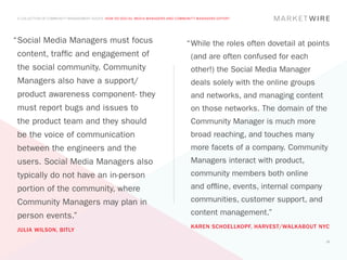 A COLLECTION OF COMMUNITY MANAGEMENT ADVICE: HOW DO SOCIAL MEDIA MANAGERS AND COMMUNITY MANAGERS DIFFER?




“	 ocial Medi...