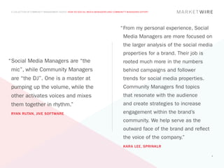 A COLLECTION OF COMMUNITY MANAGEMENT ADVICE: HOW DO SOCIAL MEDIA MANAGERS AND COMMUNITY MANAGERS DIFFER?




             ...
