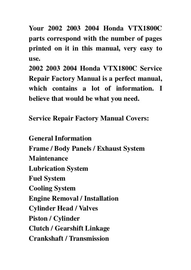 Honda Vtx 1800 Service Manual Free Download