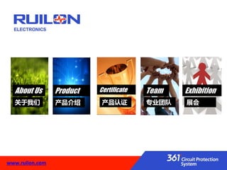 专业团队
Team
关于我们
About Us
产品认证
Certificate
产品介绍
Product
展会
Exhibition
www.ruilon.com
 