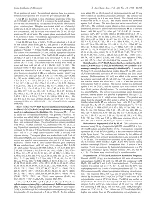 10-mL portions of water. The combined aqueous phase was concen-
trated and coevaporated with toluene to give crude product 25.
Crude 25 was dissolved in 2 mL of methanol and treated with 2 mL
of 2 N NH4OH at 25 °C for 3.5 h to remove the acetyl groups. The
solvent was concentrated and coevaporated with portions of toluene to
give a colorless glass. This glass was treated with 1 mL of dimethyl
sulfide and 2 mL of trifluoroacetic acid at 0 °C for 1.5 h. The solvent
was concentrated, and the residue was treated with 20 mL of ethyl
acetate and 20 mL of water. The organic phase was washed with three
8-mL portions of water. The combined aqueous phase was concentrated
to afford crude bleomycin demethyl A2 (2).
Crude BLM 2 and 8 mg of CuSO4‚5H2O were dissolved in 1 mL of
50 mM sodium citrate buffer, pH 4.5, and applied to a CM Sephadex
C-25 column (24 × 1.5 cm). The column was washed with a linear
gradient of NaCl (0 f 2 N) in 50 mM sodium citrate buffer, pH 4.5.
The column was monitored at 292 nm, and the appropriate fractions
were pooled and concentrated. This Cu(II)‚BLM complex and 0.2 g
of Na2EDTA salt in 7 mL of water were stirred at 25 °C for 1 h. The
solution was purified by chromatography on a C18 reversed-phase
column (9.5 × 1 cm). The column was first washed with 70 mL of
water and then with 60 mL of 4:1 MeOH-0.002 N HCl. The
methanol-0.002 N HCl eluate was pooled and concentrated. The
residue was dissolved in 4 mL of water, frozen, and lyophilized to
give bleomycin demethyl A2 (2) as a colorless powder: yield 3 mg
(23% from 24); silica gel TLC Rf 0.47 (1:3 10% NH4OAc-EtOH);
λmax 292 nm ( 14 000); [R]25
D -17.1° (c 0.14, H2O); 1H NMR (D2O)
δ 1.06 (d, 3 H, J ) 6 Hz), 1.10 (d, 3 H, J ) 7 Hz), 1.13 (d, 3 H, J )
7 Hz), 1.87-1.94 (m, 2 H), 1.97 (s, 3 H), 2.07 (s, 3 H), 2.53-2.60 (m,
4 H), 2.67 (s, 1 H), 2.72-2.86 (m, 2 H), 3.15-3.30 (m, 4 H), 3.44-
3.52 (m, 2 H), 3.54-3.63 (m, 3 H), 3.65-3.83 (m, 6 H), 3.87-3.92
(m, 2 H), 3.97-4.06 (m, 4 H), 4.11-4.15 (m, 1 H), 4.17-4.24 (m, 2
H), 4.99 (s, 1 H), 5.06 (d, 1 H, J ) 6.5 Hz), 5.22 (d, 1 H, J ) 3.5 Hz),
5.45 (d, 1 H, J ) 6.5 Hz), 7.57 (s, 1 H), 8.00 (s, 1 H), 8.14 (s, 1 H),
and 8.76 (s, 1 H); mass spectrum (FAB), m/z 1400 (M + H)+; mass
spectrum (FAB), m/z 1400.500 (M + H)+
(C54H82N17O21S3 requires
1400.503).
Benzyl erythro-Nr,Nim-Bis(9-fluorenylmethoxycarbonyl)-β-[3,4,6-
tri-O-acetyl-2-O-(2,4,6-tri-O-acetyl-3-O-carbamoyl-r-D-mannopyra-
nosyl)-r-L-gulopyranosyl]-S-histidine (38). Compound 35 (11.5 mg,
13 µmol) was coevaporated with three 1-mL portions of toluene. To
the residue was added 300 µL of CH2Cl2 containing 11.7 mg (16 µmol)
of di-Fmoc β-hydroxyhistidine 37, which had been coevaporated with
three 1-mL portions of toluene. The stirred reaction mixture was diluted
with 600 µL of ether, cooled (0 °C), and treated with 10.3 µL (12.2
mg, 53 µmol) of trimethysilyl trifluoromethanesulfonate. Stirring was
continued for 20 min at 0 °C, and then the reaction mixture was poured
into 8 mL of a 2:1 ethyl acetate-aqueous NaHCO3 mixture with
vigorous stirring. The organic phase was washed twice with 5 mL of
brine, dried (MgSO4), and concentrated under diminished pressure. The
residue was purified using preparative silica gel TLC (0.5-mm plate
thickness). Elution with 8:2 ethyl acetate-hexanes gave compound
38 as a colorless foam: yield 10.2 mg (58%); silica gel TLC Rf 0.38
(4:1 ethyl acetate-hexanes); 1
H NMR (CDCl3) δ 1.77, 1.87, 2.02, 2.07,
2.08, and 2.10 (each s, 3H), 3.9-4.4 (m, 10H), 4.5 (br s, 2H), 4.70-
4.75 (m, 3H), 4.77 (d, 1H, J ) 12 Hz), 4.97 (d, 1H, J ) 12 Hz), 5.0-
5.35 (m, 8H), 5.4 (t, 1H, J ) 2 Hz), 5.68 (m, 1H), 6.33 (d, 1H, J ) 8.5
Hz), 7.2-7.5 (m, 14H), 7.5-7.7 (m, 4H), 7.77 (dd, 4H, J ) 13, 7.5
Hz), and 7.95 (s, 1H); 13
C NMR (CDCl3) δ 20.91, 21.00, 21.11, 47.02,
47.54, 57.05, 60.80, 62.01, 62.58, 62.91, 65.28, 65.82, 66.63, 67.64,
67.85, 68.86, 69.65, 69.99, 70.27, 71.20, 73.35, 96.35, 96.94, 116.10,
120.35, 125.15, 125.64, 125.70, 127.44, 127.58, 127.82, 128.08, 128.58,
128.72, 128.79, 135.71, 137.35, 141.35, 141.52, 141.70, 141.79, 143.05,
144.26, 144.57, 148.54, 155.61, 156.63, 169.54, 169.78, 169.89, 170.44,
170.49, 170.79, 170.91, and 171.03; mass spectrum (FAB), m/z
1325.426 (M + H)+
(C68H69N4O24 requires 1325.430).
6-O-Acetyl-3,4-di-O-benzyl-2-O-(2,4,6-tri-O-acetyl-3-O-carbam-
oyl-r-D-mannopyranosyl)-β-L-gulopyranosyl Trichloroacetimidate
(46). A sample of 120 mg (0.164 mmol) of 6-O-acetyl-3,4-di-O-benzyl-
2-O-(2,4,6-tri-O-acetyl-3-O-carbamoyl-R-D-mannopyranosyl)-R/β-gu-
lopyranoside (45) was dissolved in 5 mL of CH2Cl2. To this solution
were added 236 mg (1.64 mmol) of trichloroacetonitrile and 122 mg
(0.884 mmol) of anhydrous potassium carbonate. The solution was
stirred vigorously for 6 h and then filtered. The filtered solid was
washed with 10 mL of CH2Cl2. The organic filtrate was partitioned
against 5 mL of water. The water layer was back-extracted with 5 mL
of CH2Cl2. The combined organic phase was then concentrated under
diminished pressure to afford trichloroacetimidate 46 as a colorless
foam: yield 140 mg (97%); silica gel TLC Rf 0.42 (1:1 hexanes-
acetone); [R]20
D 26.1° (c 0.20, CHCl3); 1
H NMR (CDCl3) δ 1.99 (s,
3H), 2.05 (s, 3H), 2.05 (s, 3H), 2.20 (s, 3H), 3.55 (m, 1H), 4.01 (m,
1H), 4.08-4.13 (m, 3H), 4.16-4.22 (m, 3H), 4.31 (m, 1H), 4.34 (d,
1H, J ) 12.5 Hz), 4.37 (d, 1 H, J ) 11.5 Hz), 4.50 (d, 1H, J ) 12.5
Hz), 4.57 (br s, 2H), 4.60 (m, 1H), 4.68 (d, 1H, J ) 11 Hz), 4.87 (m,
1H), 5.21-5.31 (m, 2 H) 6.10 (d, 1H, J ) 8 Hz), 7.20-7.38 (m, 10H),
and 8.67 (s, 1H); 13
C NMR (CDCl3) δ 20.52, 20.61, 20.72, 20.88, 61.81,
62.56, 65.98, 68.44, 69.49, 70.18, 72.12, 72.83, 73.83, 73.34, 73.72,
93.10, 94.45, 95.13, 128.14, 128.23, 128.53, 137.32, 137.09, 155.11,
160.74, 169.79, 169.95, 170.45, and 170.53; mass spectrum (FAB),
m/z 899.157 (M + Na)+ (C37H43N2O16Cl3Na requires 899.157).
Benzyl erythro-Nr,Nim-Bis(9-fluorenylmethoxycarbonyl)-β-[6-O-
acetyl-3,4-di-O-benzyl-2-O-(2,4,6-tri-O-acetyl-3-O-carbamoyl-r-D-
mannopyranosyl)-r-L-gulopyranosyl]-S-histidine (47). A sample of
59.2 mg (67.1 µmol) of disaccharide imidate 46 and 15 mg (21.3 µmol)
of β-hydroxyhistidine derivative 37 were combined and dried under
vacuum. Dichloromethane (0.5 mL) was added to the mixture, and
the solution was treated with 13.3 µL (16.9 mg, 73.8 µmol) of TMSOTf.
The reaction mixture was stirred at 25 °C for 1.5 h and then quenched
with saturated NaHCO3 solution. The reaction mixture was partitioned
against 5 mL of CH2Cl2, and the aqueous layer was extracted with
three 10-mL portions of ethyl acetate. The combined organic fraction
was dried (MgSO4). The solvent was concentrated under diminished
pressure, and the product was purified by preparative silica gel TLC;
development was with 3:1 ethyl acetate-hexanes. The product was
eluted from the silica gel with ethyl acetate to afford the Fmoc-protected
histidinyldisaccharide 47 as a colorless glass: yield 12.5 mg (44%);
silica gel TLC Rf 0.38 (3:1 ethyl acetate-hexanes); [R]23
D -6.4° (c
0.14, CHCl3); 1H NMR (CDCl3) δ 1.82 (s, 3H), 1.87 (s, 3H), 1.99 (s,
3H), 2.13 (s, 3H), 3.60 (m, 1H), 3.90-4.12, 4.09 (m, 6H), 4.22 (m,
3H), 4.28-4.42 (m, 5H), 4.50-4.66 (m, 4H), 4.75-4.87 (m, 1H), 5.11
(m, 3H), 5.19-5.32 (m, 6H), 5.39 (m, 1H), 6.63 (d, 1H, J ) 8.5 Hz),
7.20-7.81 (m, 32H), and 7.93 (s, 1H); mass spectrum (FAB), m/z
1443.487 (M + Na)+ (C78H76N4O22Na requires 1443.483).
Relaxation of Supercoiled DNA by BLM. DNA relaxation was
measured using 200 ng of supercoiled pBR322 plasmid DNA in 5 µL
of 10 mM sodium cacodylate buffer, pH 7.2. The reactions contained
equimolar BLM and FeII(NH4)2(SO4)2 at the concentration indicated
in the figure legend. The reactions were initiated by the addition of
FeII(NH4)2(SO4)2 from a freshly prepared solution, and incubated at 23
°C for 10 min. The reactions were quenched by the addition of 10 µL
of a 1:1 mixture of 100 mM EDTA, pH 7.4, and 40% sucrose loading
solution containing 0.1% (w/v) bromophenol blue. A portion of each
reaction (7 µL) was analyzed by horizontal electrophoresis on a 1%
agarose gel containing 1 µg/mL ethidium bromide (30 v, 2 h; then 40
v, 12 h). The bands were visualized by UV transillumination.
Preparation of a 5′-32P-End-Labeled DNA Restriction Fragment.
Plasmid pBR322 (50 µg) was incubated with 100 units of restriction
endonuclease HindIII in 10 mM Tris HCl, pH 8.0, containing 5 mM
MgCl2, 100 mM NaCl, and 1 mM β-mercaptoethanol. The digestion
reaction was carried out at 37 °C for 1 h, and then the DNA was
dephosphorylated with 5 units of alkaline phosphatase (37 °C). The
DNA was recovered by ethanol precipitation following phenol extrac-
tion. The linearized DNA (0.5 A260 unit; 10 pmol) was 5′-32
P-end-
labeled by incubation with 320 µCi of [γ-32
P]ATP and 6 units of T4
polynucleotide kinase at 37 °C for 30 min. The DNA was purified on
a Sephadex G-50 column and then digested with 300 units of restriction
enzyme EcoRV in 350 µL (total volume) of 10 mM Tris-HCl, pH
8.0, containing 5 mM MgCl2, 100 mM NaCl, and 1 mM β-mercapto-
ethanol at 37 °C for 1 h. The 158-base pair 5′-32
P-end-labeled DNA
duplex was isolated from an 8% nondenaturing polyacrylamide gel.
Total Synthesis of Bleomycin J. Am. Chem. Soc., Vol. 120, No. 44, 1998 11295
 