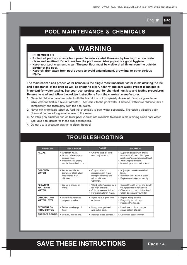Intex oval swimming pool Manual for 18' x 10' and 20' x 12' Intex poo…