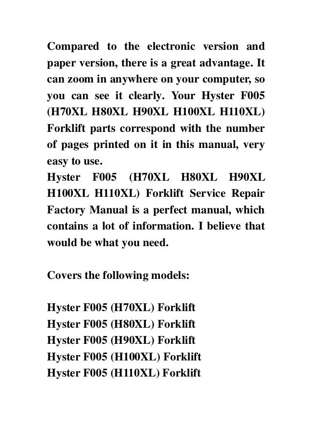 Hyster F005 (H70XL H80XL H90XL H100XL H110XL) Forklift ... hyster h80xl wiring diagram 