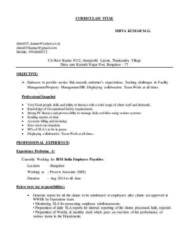 shiva kumar mg cv performa of cv