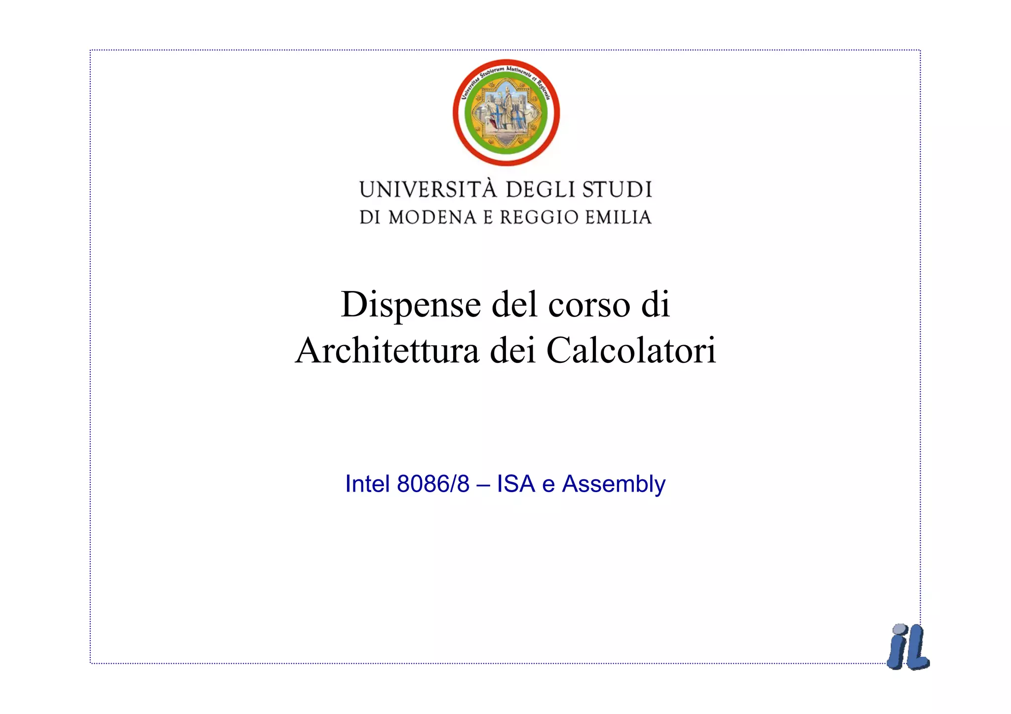 Architettura dei Calcolatori 08 Assembler