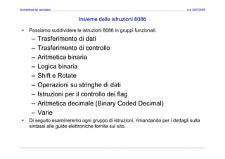 Architettura dei Calcolatori 08 Assembler