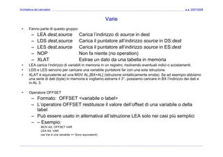 Architettura dei Calcolatori 08 Assembler
