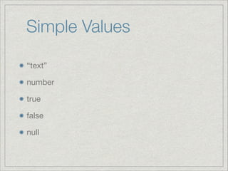 Simple Values
“text”

number

true

false

null

 