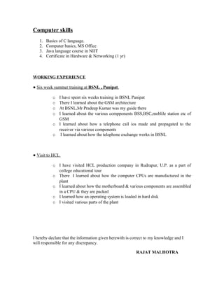 RAJAT Curriculum Vitae | DOC