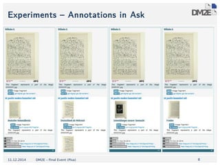 Experiments – Annotations in Ask 
11.12.2014 DM2E – Final Event (Pisa) 8 
 