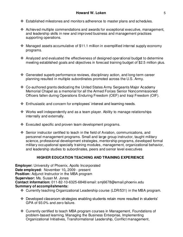 Resume for adjunct faculty