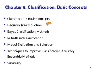 9
Chapter 8. Classification: Basic Concepts
 Classification: Basic Concepts
 Decision Tree Induction
 Bayes Classification Methods
 Rule-Based Classification
 Model Evaluation and Selection
 Techniques to Improve Classification Accuracy:
Ensemble Methods
 Summary
 